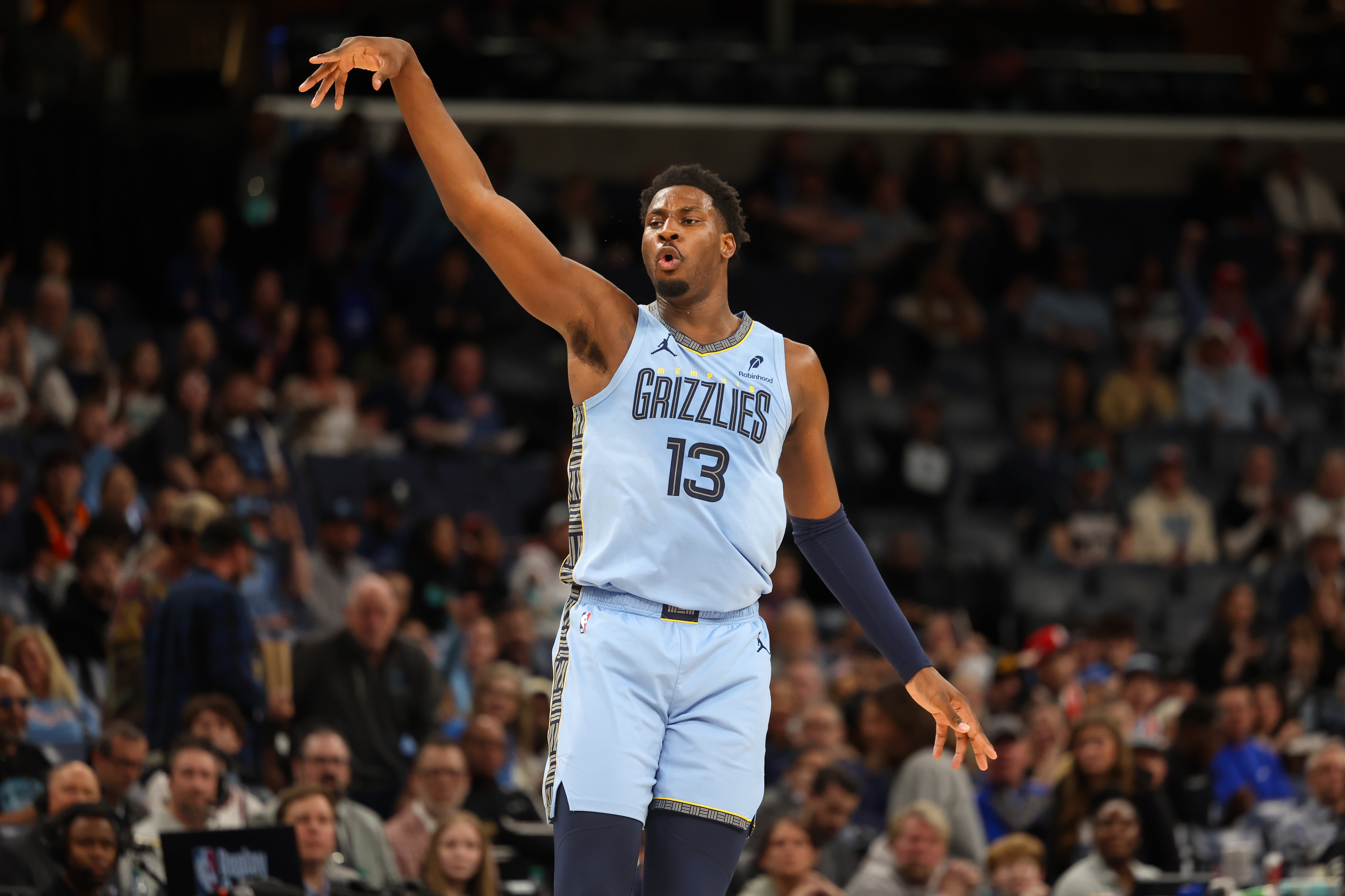 Jaren Jackson Jr. follows through on his jump shot. 