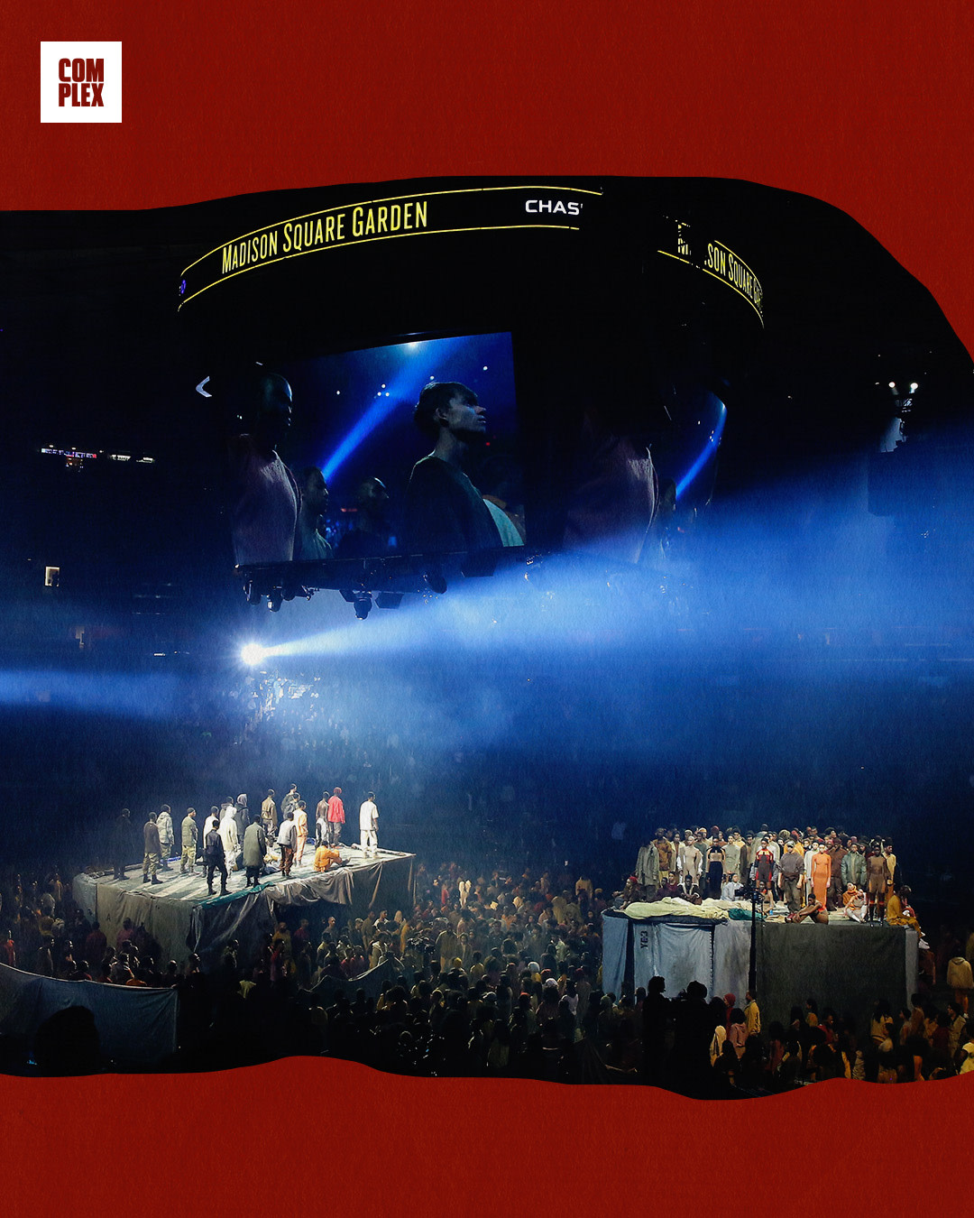 The Yeezy Season 3 show stage concept was designed by artist Vanessa Beecroft, who was inspired by a photograph of Rwandan refugee camp, taken in 1995 by British photographer Paul Lowe.