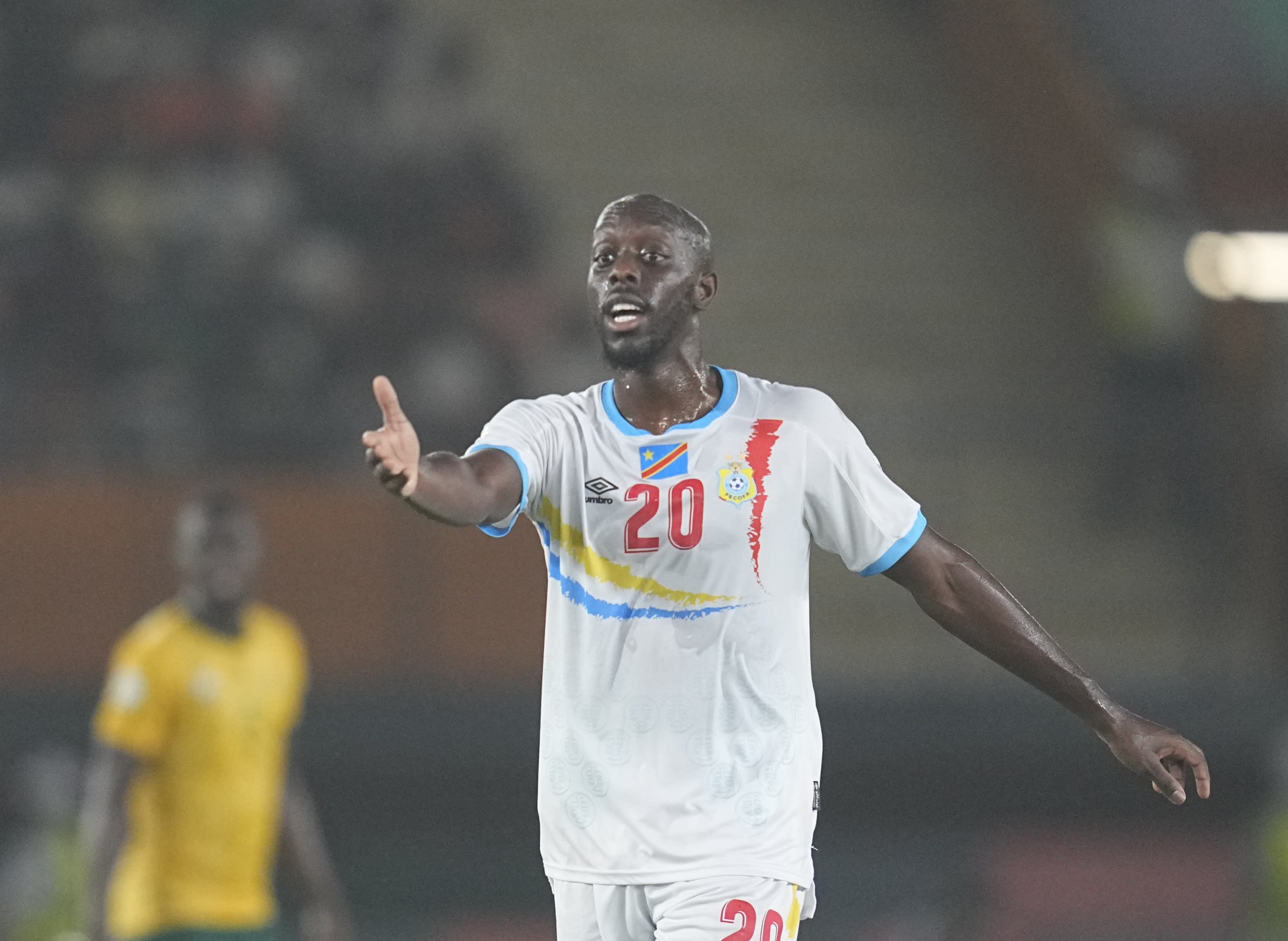 Yoane Wissa gestures during an Africa Cup of Nations match between DR Congo and South Africa. 