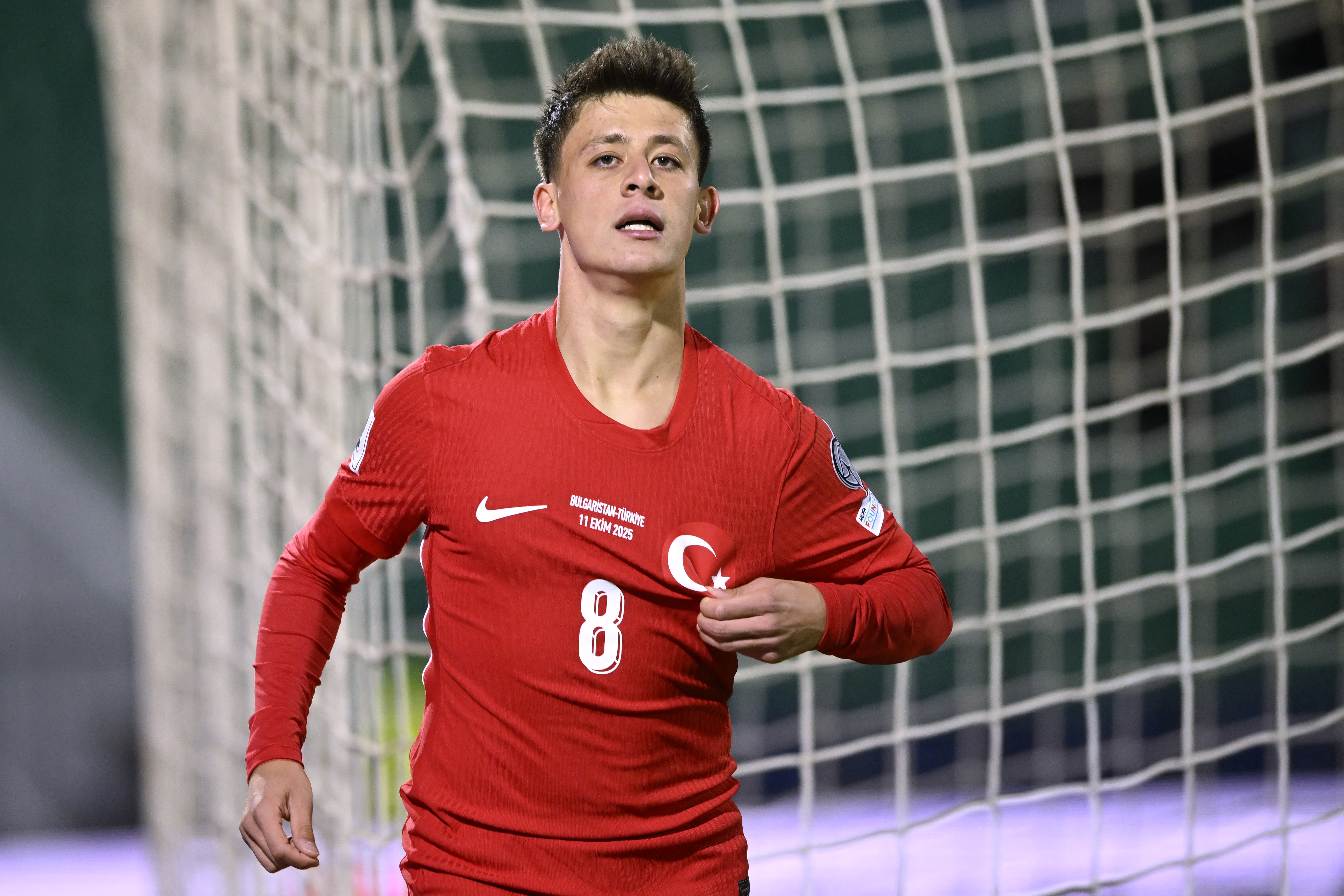 Arda Guler celebrates a goal during Turkiye's FIFA World Cup qualifying match with Bulgaria. 