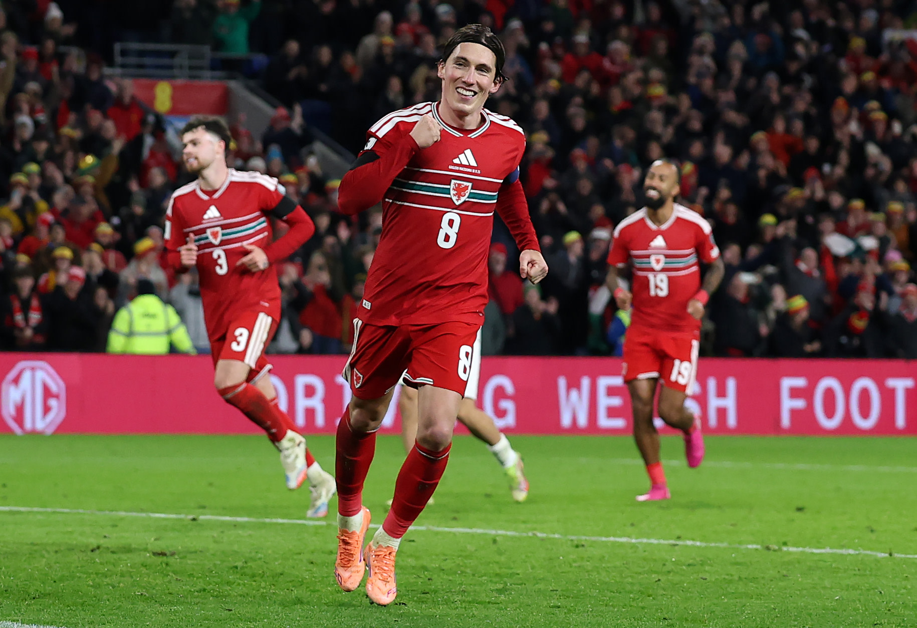 Harry Wilson celebrates a goal during Wales' World Cup Qualifying match against North Macedonia in 2025. 