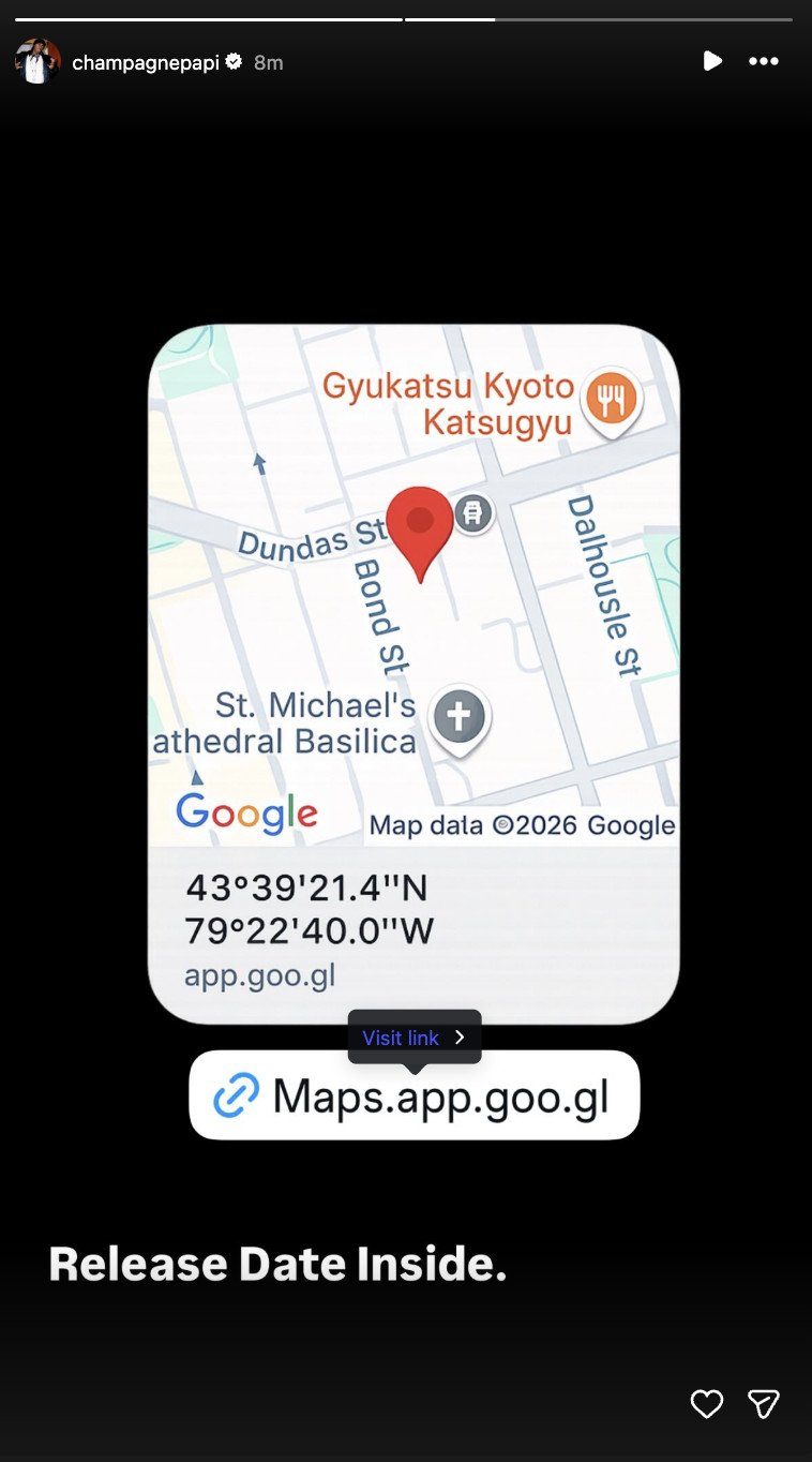 A map with a pin at Gyukatsu Kyoto Katsugyu, Toronto. Coordinates and a link are shown. Text reads 