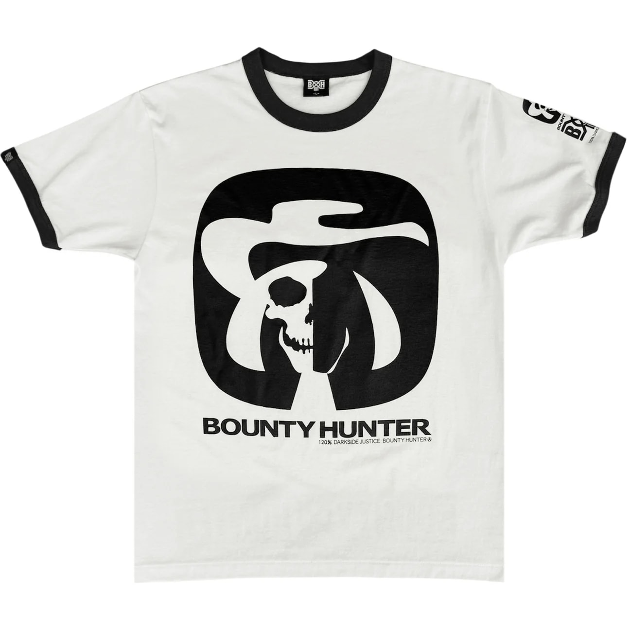 Black and white bounty hunter graphic tee with a skull wearing a cowboy hat.