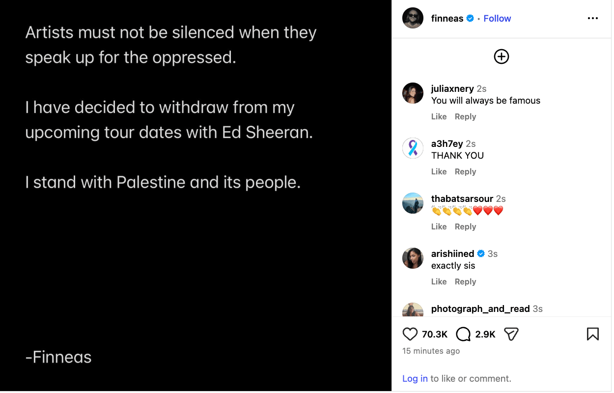 Text post by Finneas on Instagram: